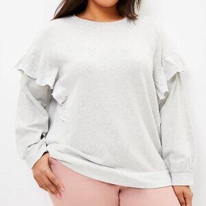 LOFT Plus Embroidered Ruffle Sleeve Sweatshirt - Grey -Size 14